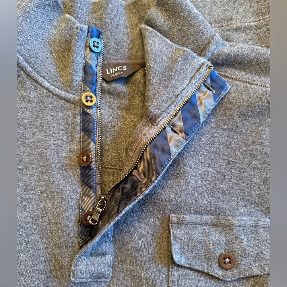 LINCS‎ DC & Co Men’s XL Gray Henley Quarter Zip Cozy Pullover
